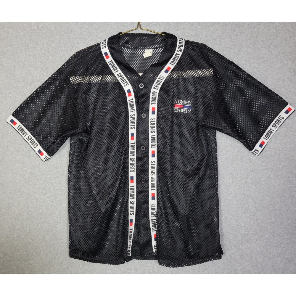 Tommy Sports Vintage Baseball Jersey Black Mesh Logo USA Mens M